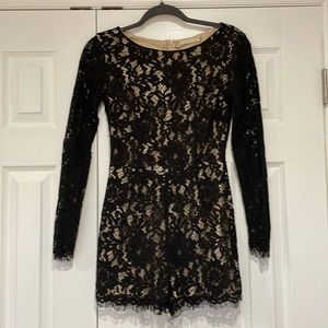 ANTHRO Mustard Seed black lace romper with nude lining, size small